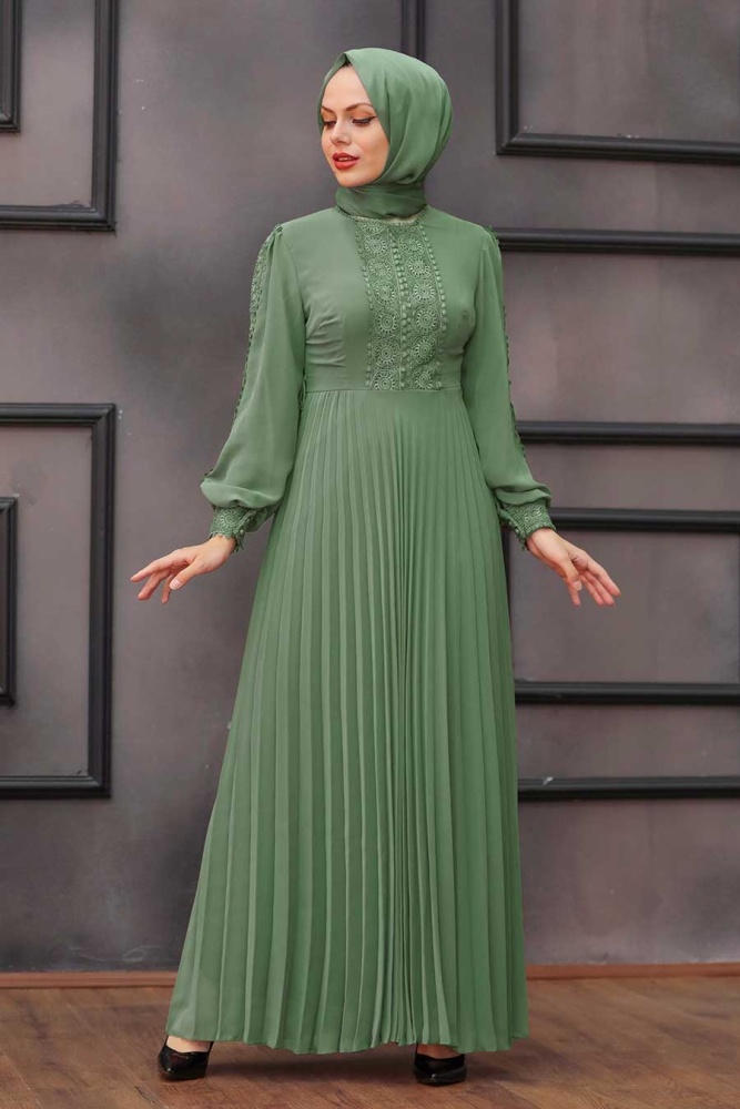 Almond Green Hijab Dress 30060CY - 1