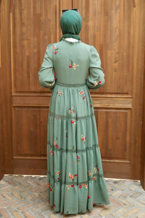 Almond Green Hijab Dress 3403CY - 2