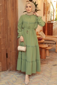 Almond Green Hijab Dress 63250CY - Thumbnail