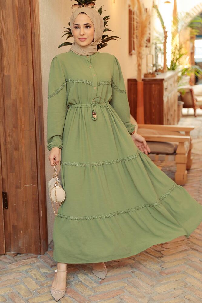 Almond Green Hijab Dress 63250CY - 2
