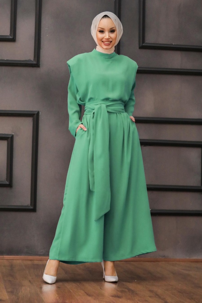 Almond Green Hijab Dual Suit Dress 1471CY - 1