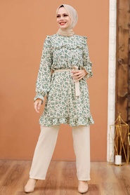 Almond Green Hijab Dual Suit Dress 30410CY - Thumbnail
