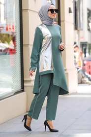 Almond Green Hijab Dual Suit Dress 5533CY - Thumbnail