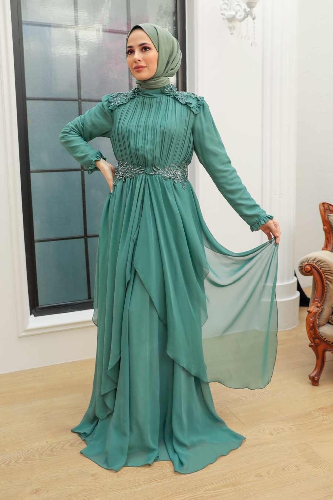 Neva Style - Stylish Almond Green Modest Prom Dress 25807CY - 1