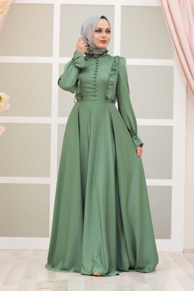 Almond Green Hijab Evening Dress 2752CY - 1