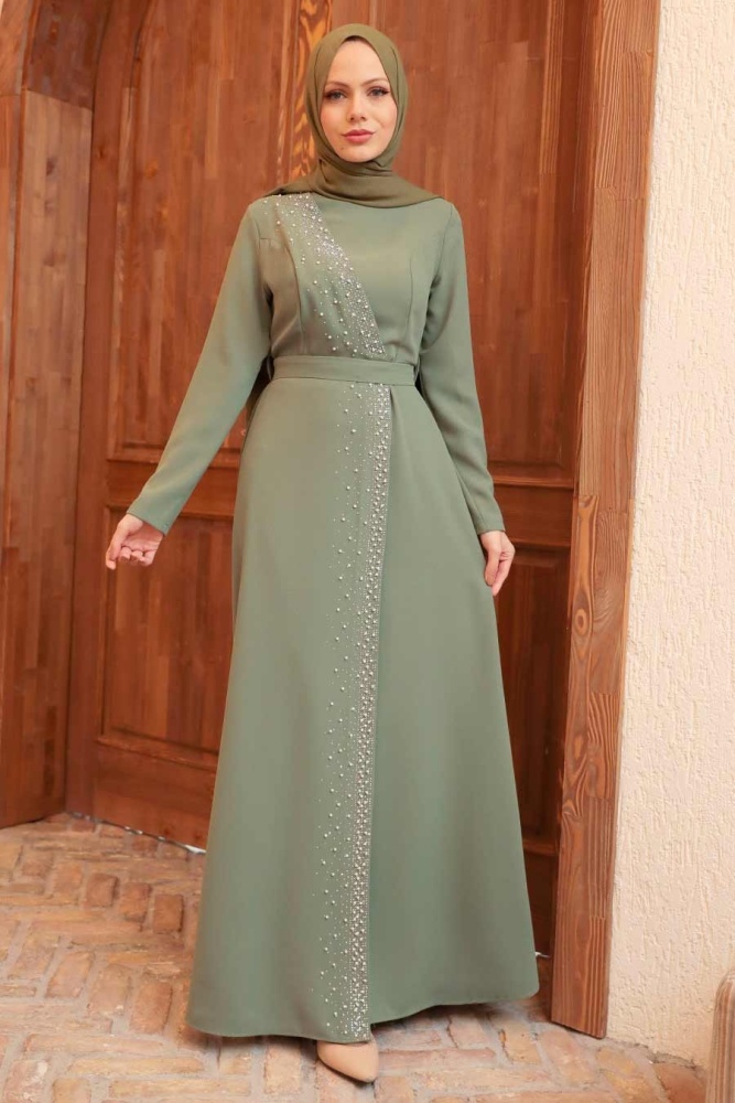 Neva Style - Almond Green Turkish Muslim Wedding Dress 32150CY - 1