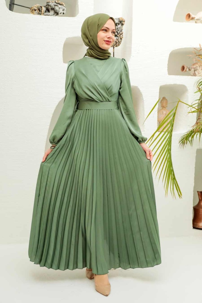 Neva Style - Elegant Almond Green Islamic Clothing Wedding Dress 3452CY - 1