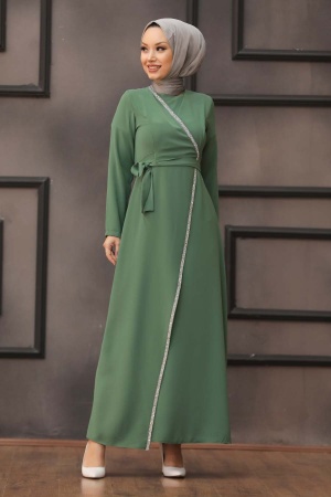 Almond Green Hijab Evening Dress 40581CY - 1
