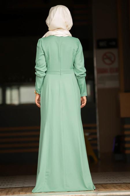 Almond Green Hijab Evening Dress 41860CY - 3