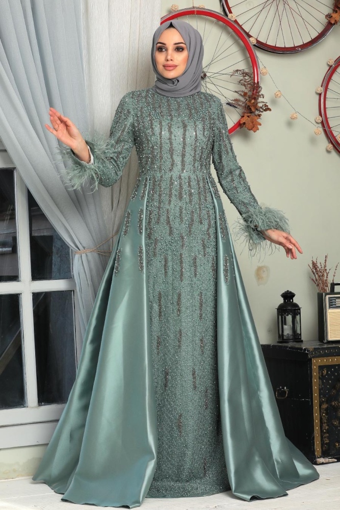 Neva Style - Luxorious Almond Green Muslim Bridesmaid Dress 7520CY - 1