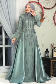 Neva Style - Luxorious Almond Green Muslim Bridesmaid Dress 7520CY - Thumbnail