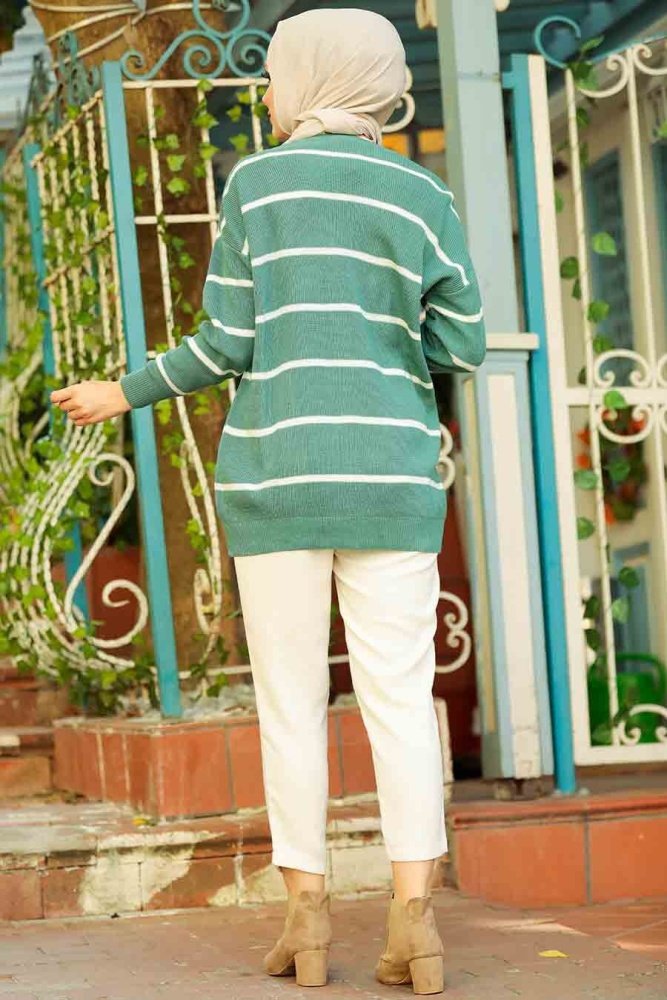 Almond Green Hijab Knitwear Cardigan 2428CY - 3