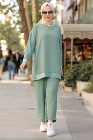 Almond Green Hijab Suit Dress 1165CY - Thumbnail