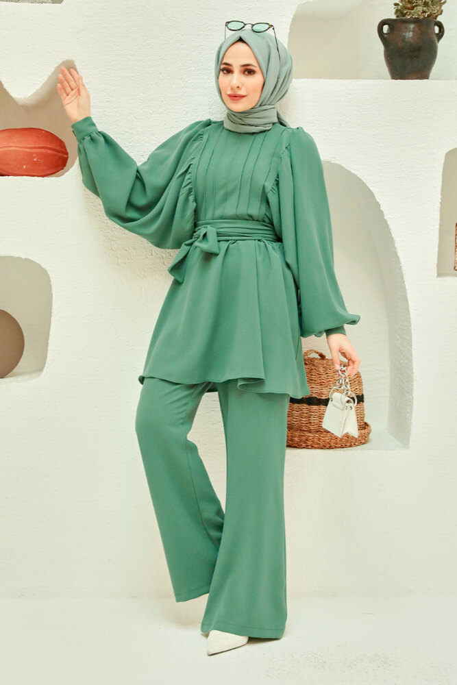 Almond Green Hijab Suit Dress 20071CY - 1