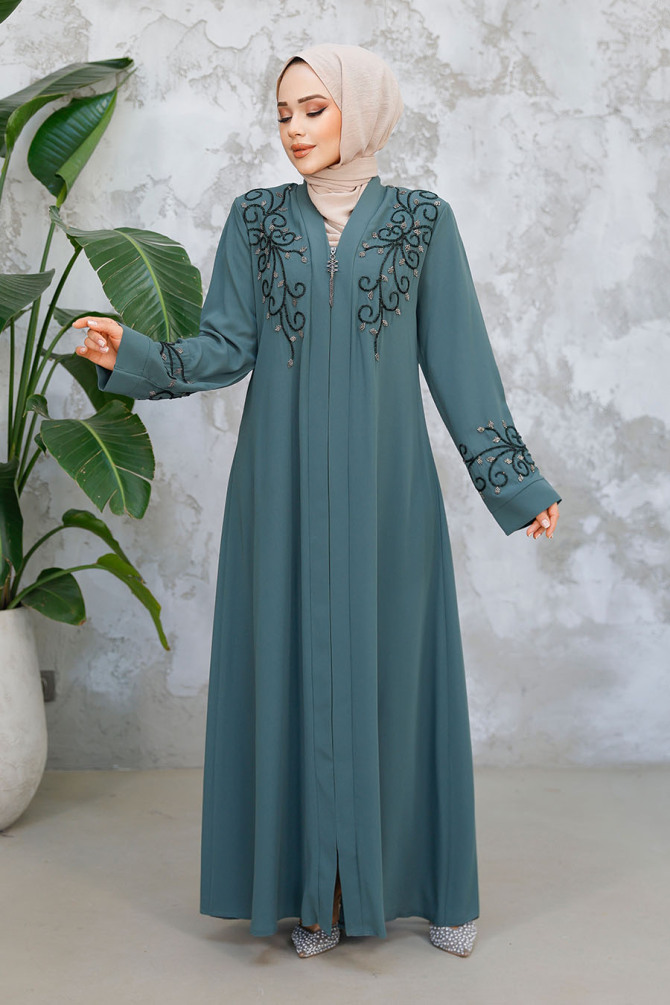 Almond Green Modest Abaya For Women 29107CY - 3