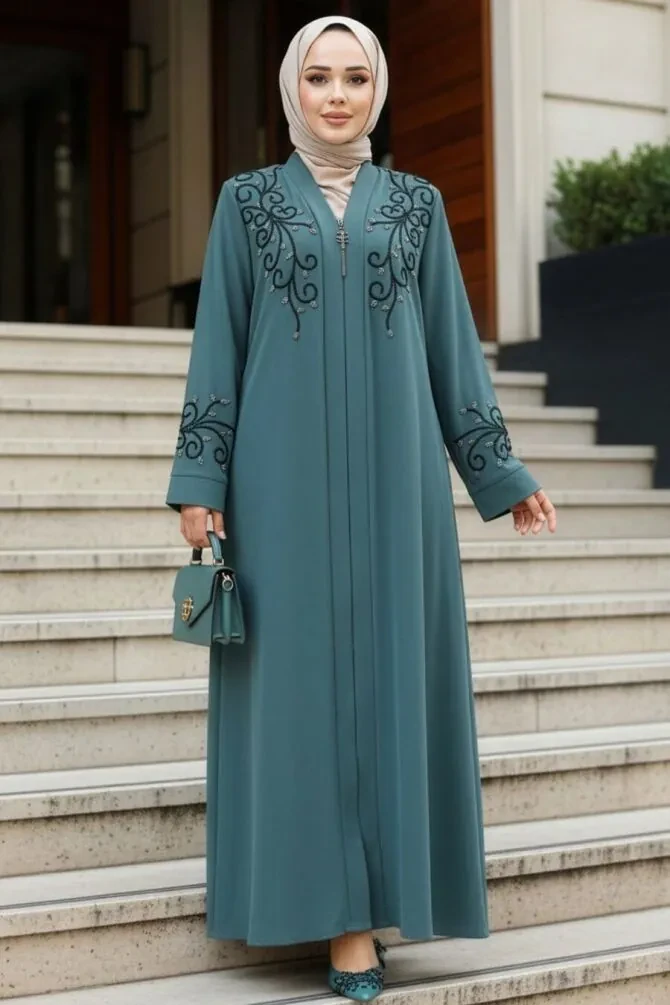 Almond Green Modest Abaya For Women 29107CY - 1