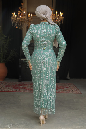 Almond Green Modest Engagement Dress 52054CY - 3
