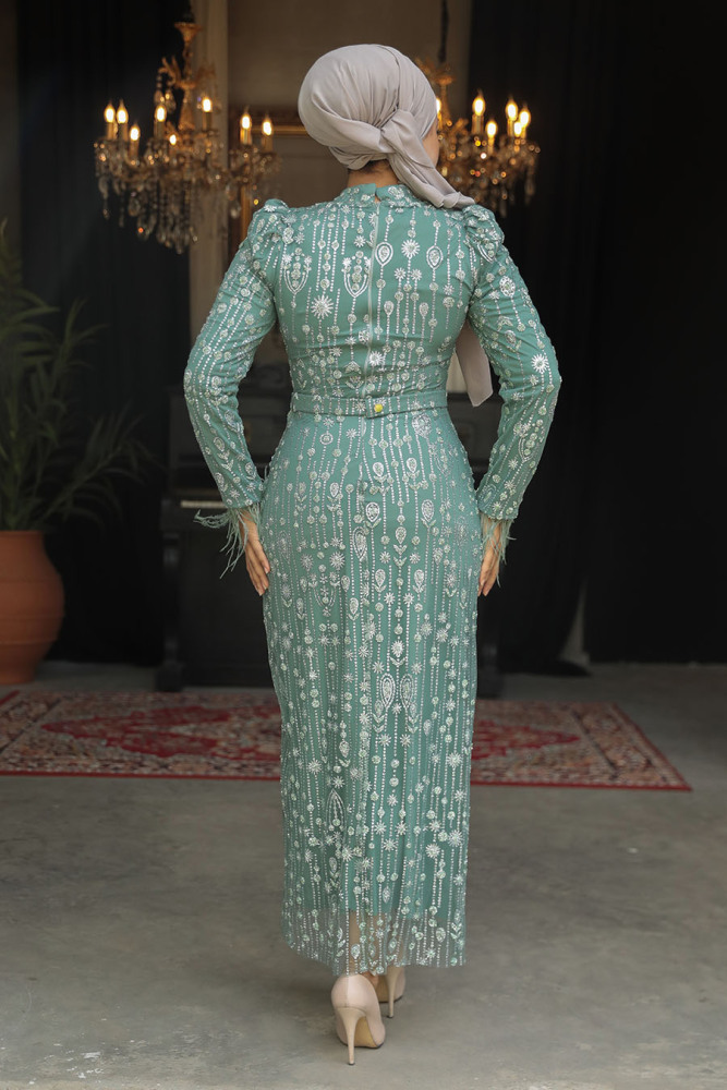 Almond Green Modest Engagement Dress 52054CY - 3