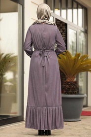 Altı Fırfırlı Gül Kurusu Tesettür Elbise 2246GK - Thumbnail