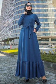 Altı Fırfırlı İndigo Mavisi Tesettür Elbise 2242IM - Thumbnail