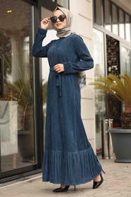 Altı Fırfırlı İndigo Mavisi Tesettür Elbise 2246IM - Thumbnail