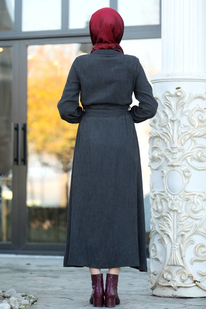 Anthracite - Neva Style - Robe En Velours Hijab - 20206AST - 3