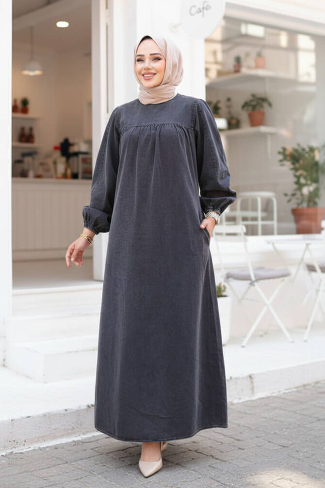 Antrasit Tesettür Kot Elbise 19148ANT - 1