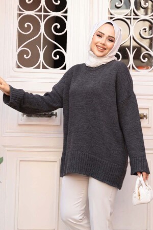 Antrasit Tesettür Triko Kazak Tunik 70012ANT - 1