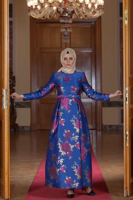 Aramiss - Çiçek Desenli Fuşya Elbise 1704-02F - 2