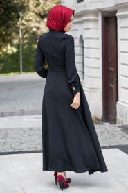 Aramiss - Çiçek Desenli Siyah Elbise 8013S - Thumbnail