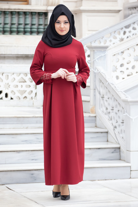 Aramiss - Claret Red Hijab Dress 1705BR