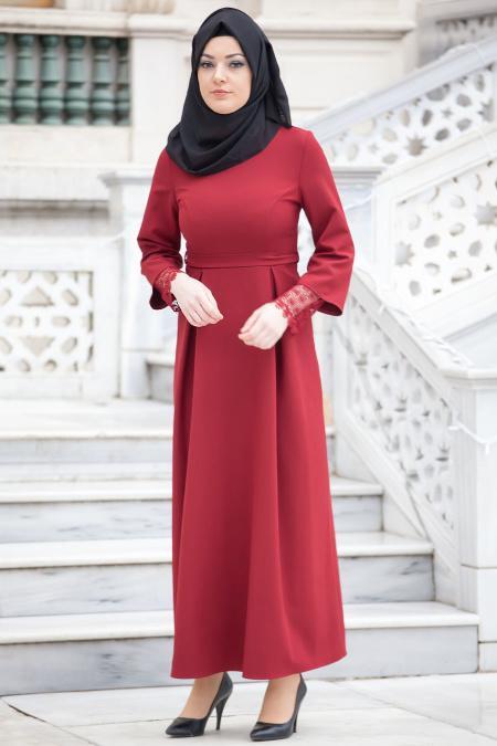 Aramiss - Claret Red Hijab Dress 1705BR - 2