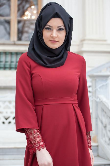 Aramiss - Claret Red Hijab Dress 1705BR - 3