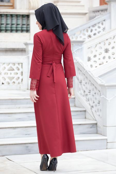 Aramiss - Claret Red Hijab Dress 1705BR - 4