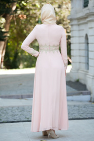 Aramiss - Dantel Detaylı Pudra Tesettür Elbise 8009PD - Thumbnail