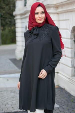 Aramiss - Dantel Detaylı Siyah Tunik 853S - 1