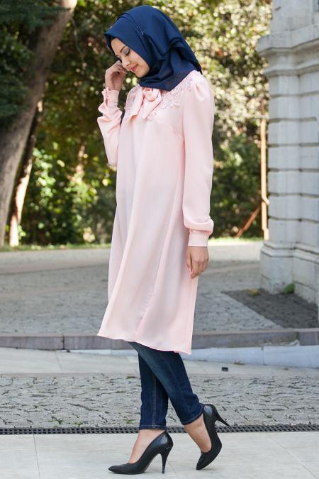 Aramiss - Dantel Detaylı Somon Tunik 853SMN - 2