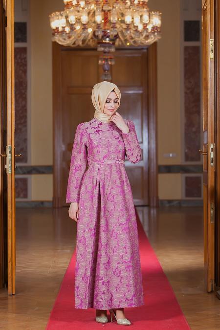 Aramiss - Fuchsia Hijab Dress 1700F - 2