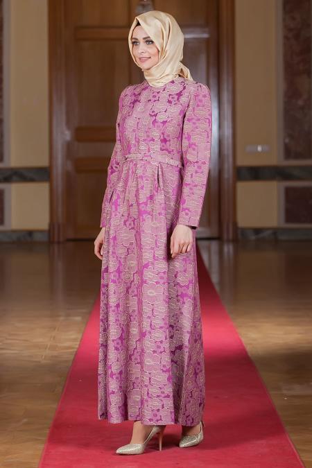 Aramiss - Fuchsia Hijab Dress 1700F - 3