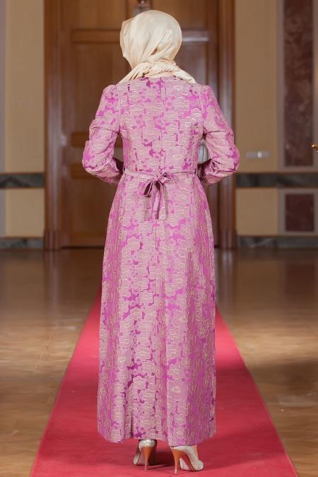 Aramiss - Fuchsia Hijab Dress 1700F - 4