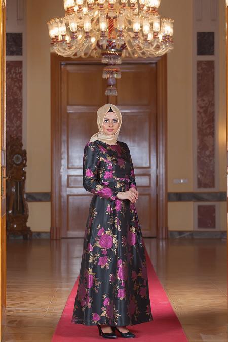 Aramiss - Fuchsia Hijab Dress 1704-01F - 2