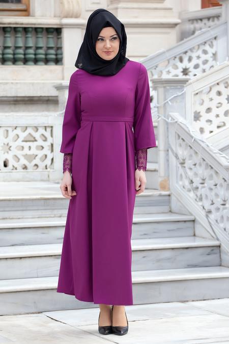 Aramiss - Fuchsia Hijab Dress 1705F - 2