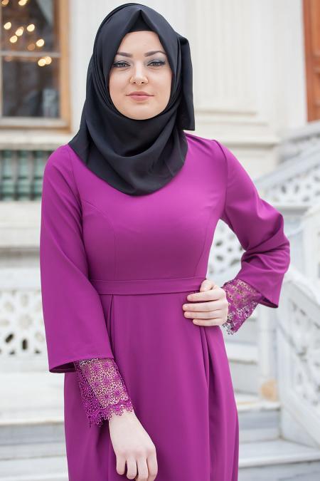 Aramiss - Fuchsia Hijab Dress 1705F - 3