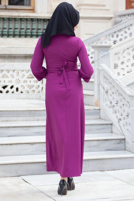 Aramiss - Fuchsia Hijab Dress 1705F - 4