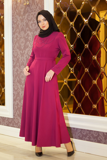Aramiss - Fuchsia Hijab Dress 1766F