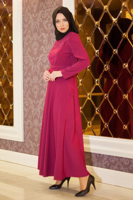 Aramiss - Fuchsia Hijab Dress 1766F - 3