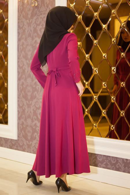 Aramiss - Fuchsia Hijab Dress 1766F - 4