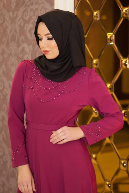 Aramiss - Fuchsia Hijab Dress 1766F - 2