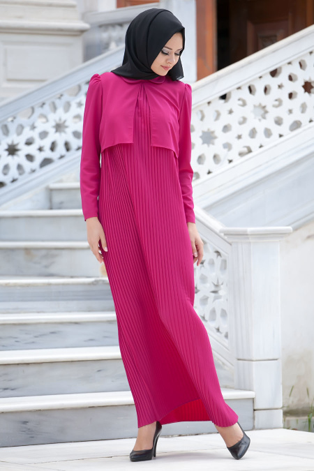 Aramiss - Fuchsia Hijab Dress 8008F