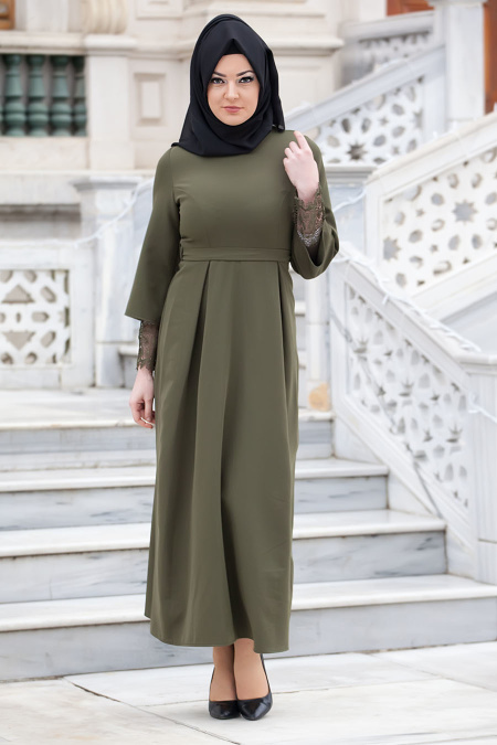 Aramiss - Khaki Hijab Dress 1705HK